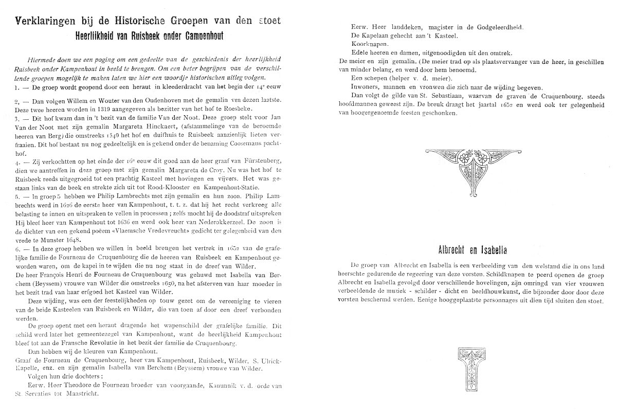Affiche praalstoet 27 mei 1935: thema De Heerlijkheid van Ruisbeek - verklaring groepen
