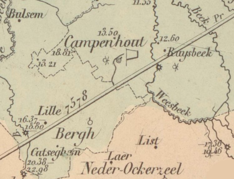 kaart uit 1852: waterwegen en molens