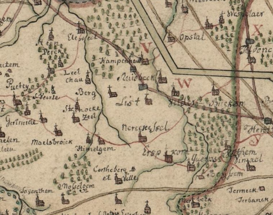 1701-1800 Carte du cordon avec la liste des villages ou sont placées les commandes militaires