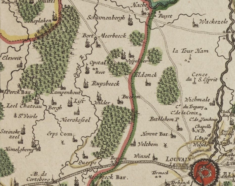 1682 - Carte particuliere des environs de Louvain, Aerschot, Diest, Tirlemont, Leau, Iudogne, Malines, et de partie du Pays de Liege