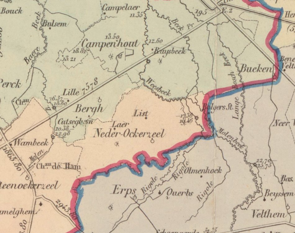 1852 - Carte hydrographique, routière, administrative du Brabant